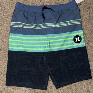 Hurley Kids Swim Trunks - Blue and Green Stripes